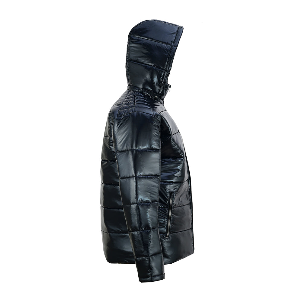 Dream Hoodie – Men’s Glossy Puffer Jacket (Jet Black)