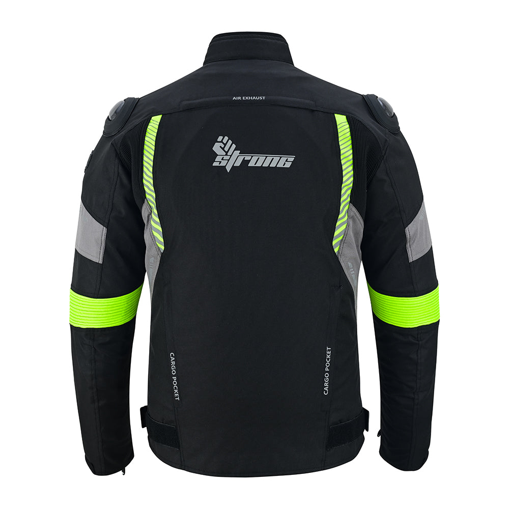 Racer Jacket – Men’s Motorcycle Textile Jacket (Black & Neon Lime)