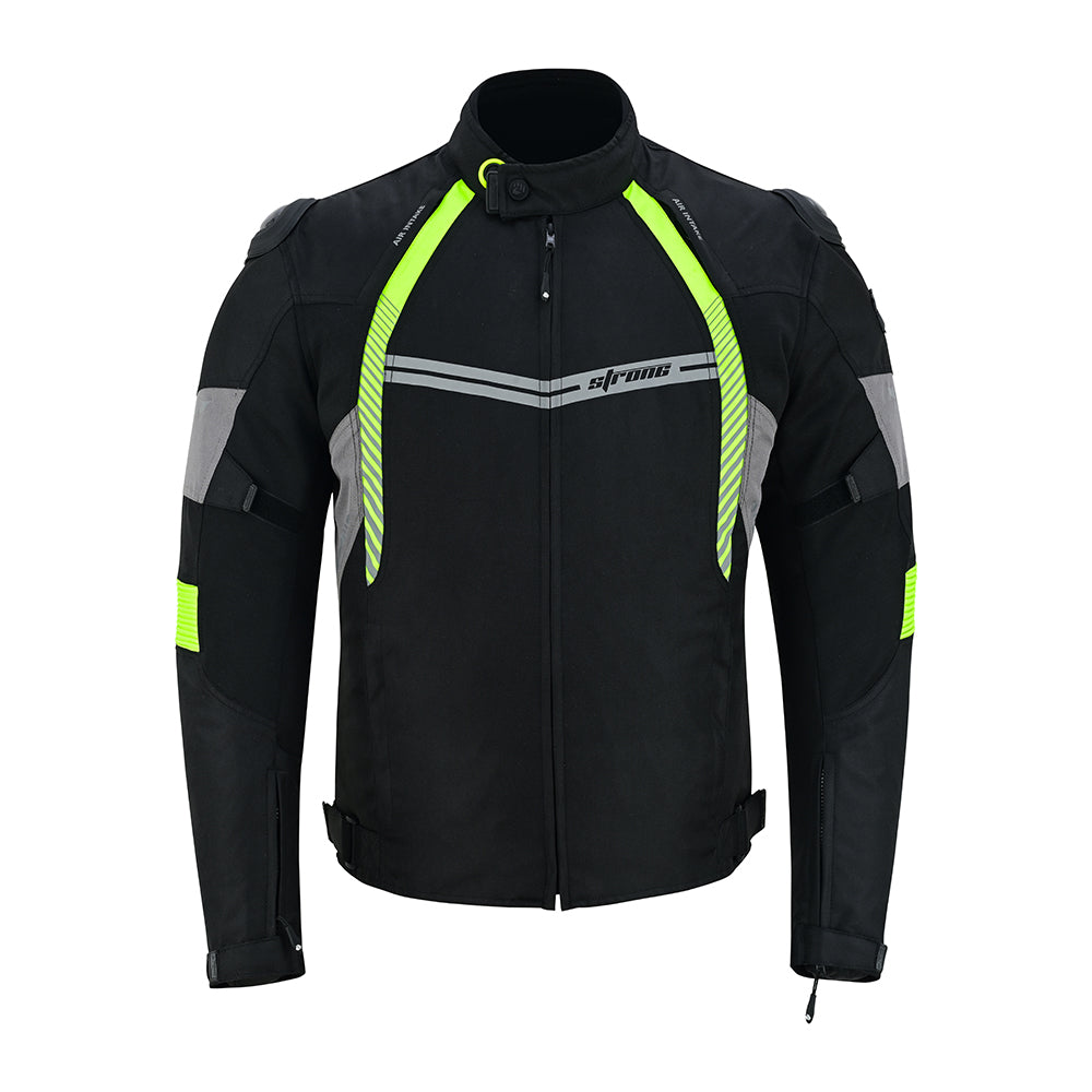 Racer Jacket – Men’s Motorcycle Textile Jacket (Black & Neon Lime)