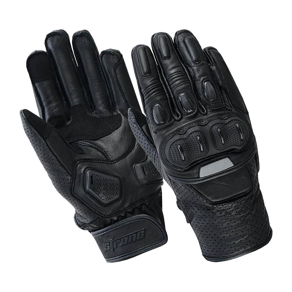 STREET RACE Gloves – Men’s Leather Armored Motorcycle Gloves (Black Performance)